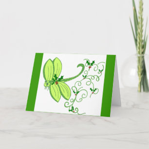 Tarjeta de Navidad de la libélula del acebo