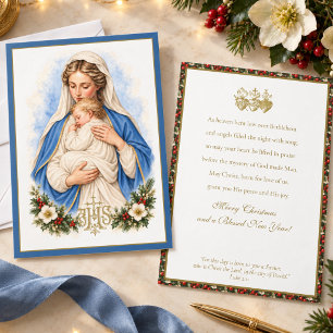 Tarjeta de Navidad de la Madonna y el Niño con IHS