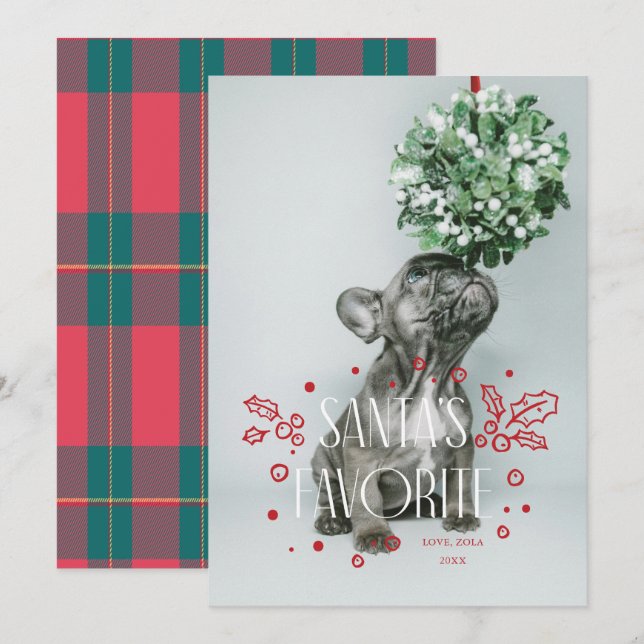 Tarjeta de Navidad de la Mascota Favorita de Santa (Anverso / Reverso)