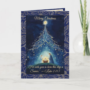 Tarjeta de Navidad de la Natividad Azul Real O Noc