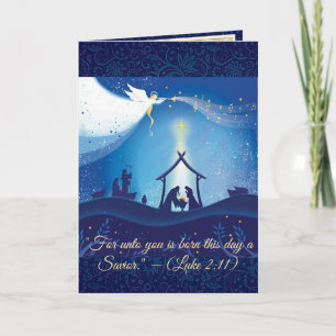 Tarjeta de Navidad de la Natividad Azul Real O Noc