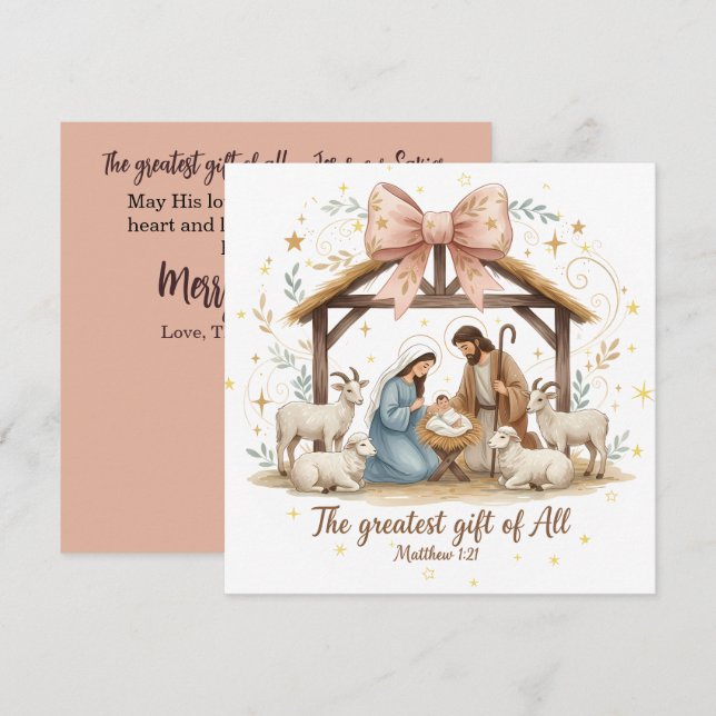 Tarjeta de Navidad de la Natividad con Escritura (Anverso / Reverso)