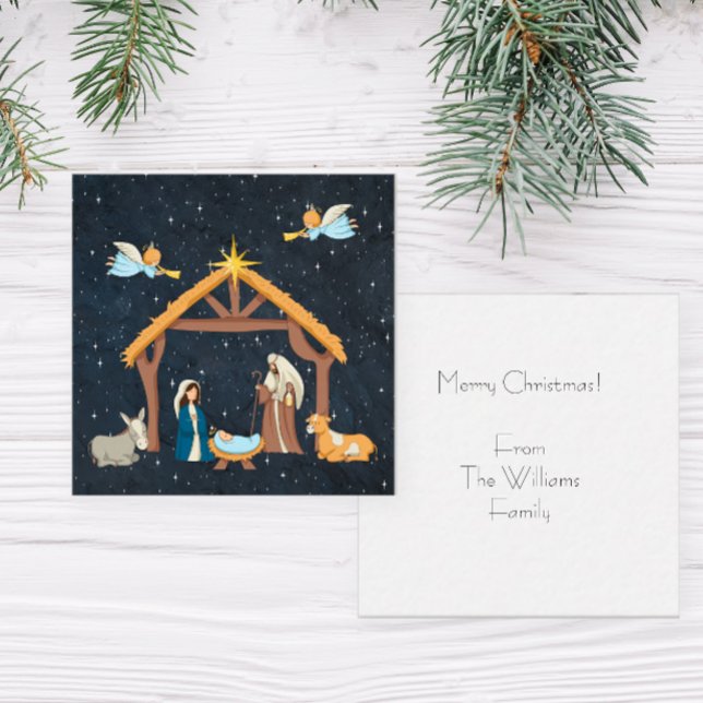 Tarjeta de Navidad de la Natividad Cristiana (Personalized Nativity Christmas Notecards)