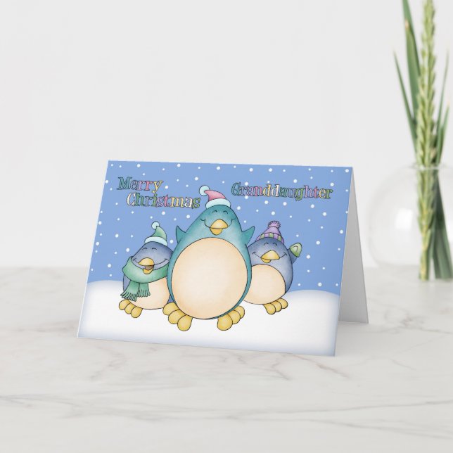Tarjeta de Navidad de la nieta con los pingüinos (Anverso)