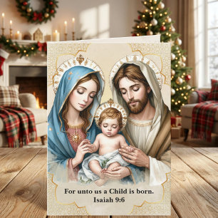 Tarjeta de Navidad de la Sagrada Familia con Versí