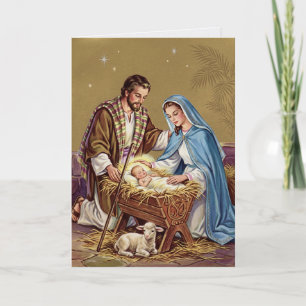 Tarjeta de Navidad de la Sagrada Familia Vintage N