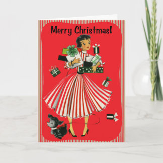 Tarjeta de Navidad de la señora de las compras del