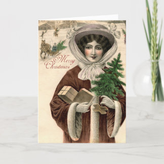 Tarjeta de Navidad de la señora del Victorian del