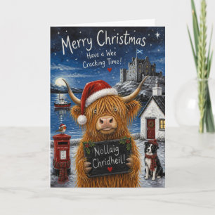 Tarjeta de Navidad de la vaca de las Highlands muy