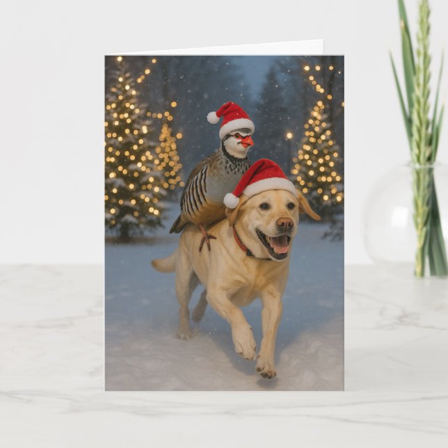 Tarjeta de Navidad de Labrador Amarillo y Perdiz (Anverso)