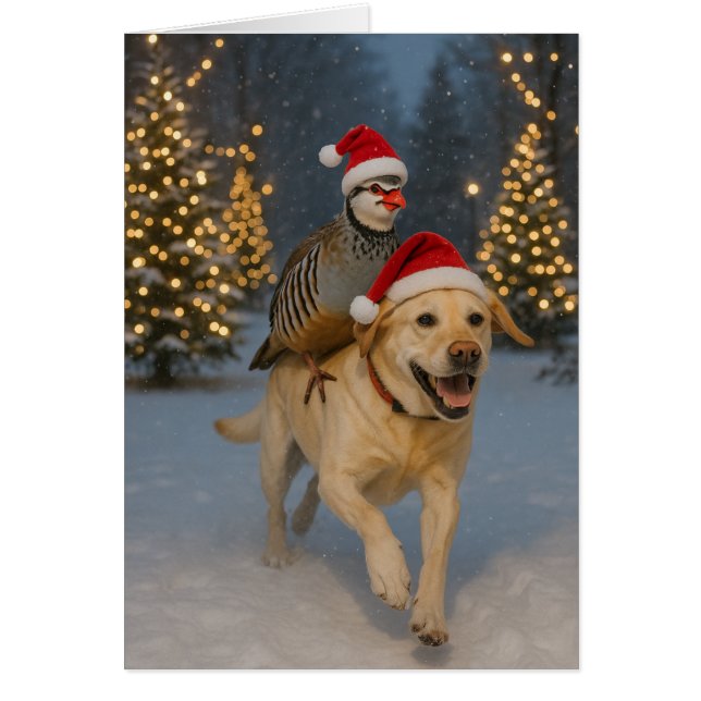 Tarjeta de Navidad de Labrador Amarillo y Perdiz (Frente)