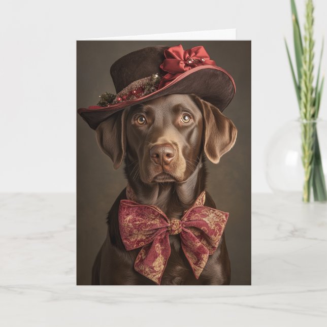 Tarjeta de Navidad de Labrador Chocolate Elegante  (Anverso)