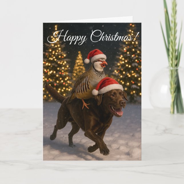 Tarjeta de Navidad de Labrador de chocolate y perd (Anverso)