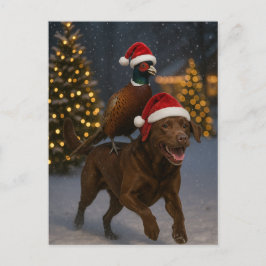 Tarjeta de Navidad de Labrador de chocolate y perd