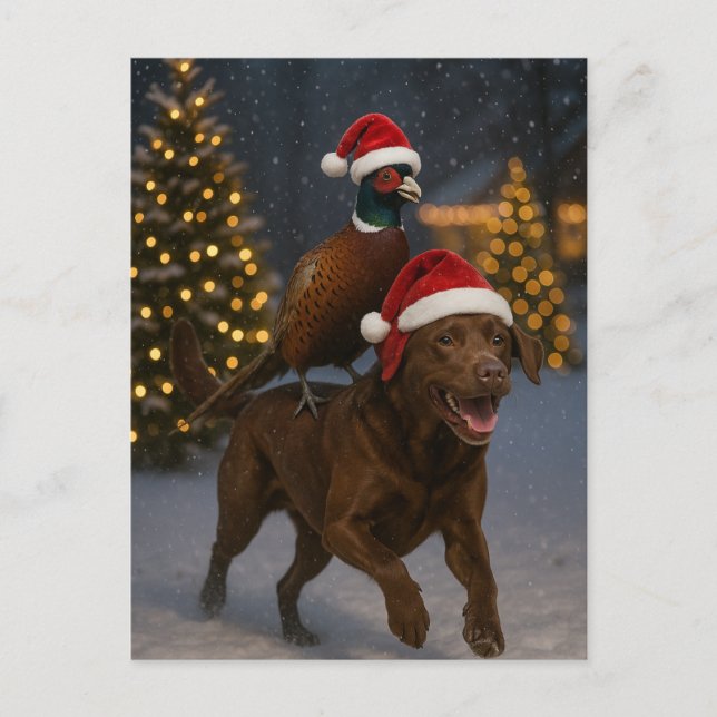 Tarjeta de Navidad de Labrador de chocolate y perd (Anverso)