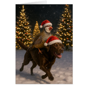 Tarjeta de Navidad de Labrador de chocolate y perd
