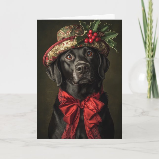 Tarjeta de Navidad de Labrador Negro Elegante Perr (Anverso)