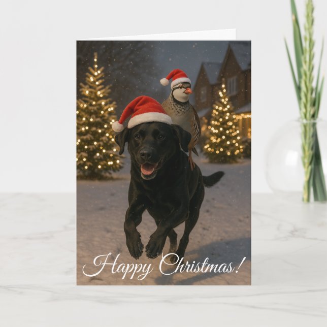 Tarjeta de Navidad de Labrador Negro y Perdiz (Anverso)