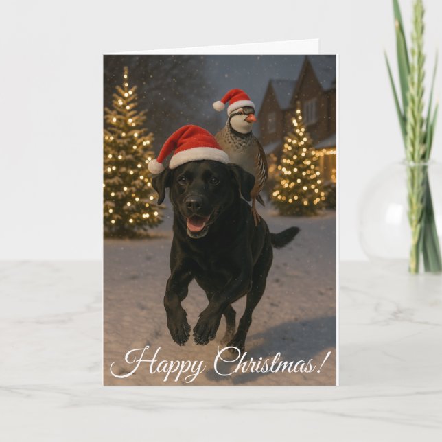 Tarjeta de Navidad de Labrador Negro y Perdiz (Anverso)