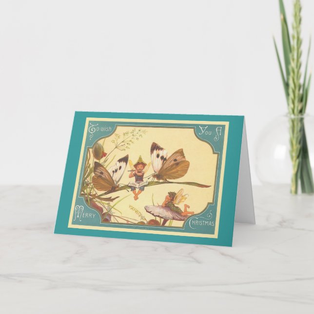 "Tarjeta de Navidad de las hadas del vintage " (Anverso)