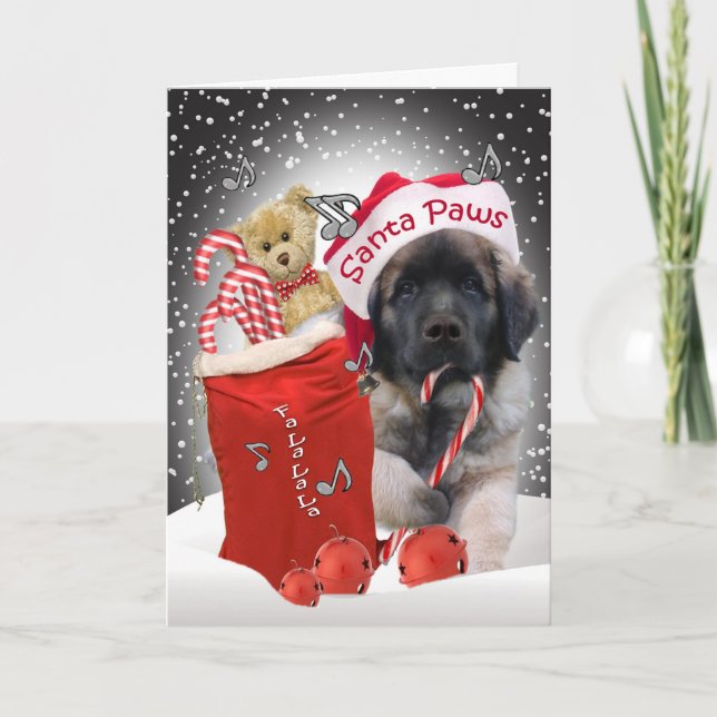 Tarjeta de Navidad de las patas de Leonberger (Anverso)
