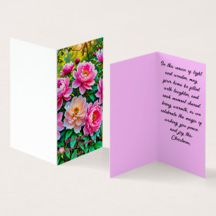 Tarjeta de Navidad de las peonías en flor