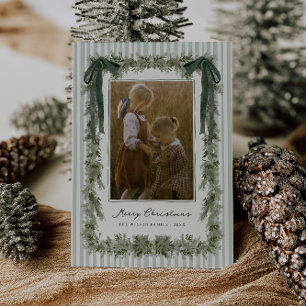 Tarjeta de Navidad de lazo y rayas de terciopelo v