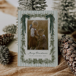 Tarjeta de Navidad de lazo y rayas de terciopelo v