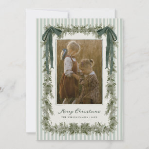 Tarjeta de Navidad de lazo y rayas de terciopelo v