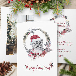 Tarjeta de Navidad de leopardo bebé acuarela una f