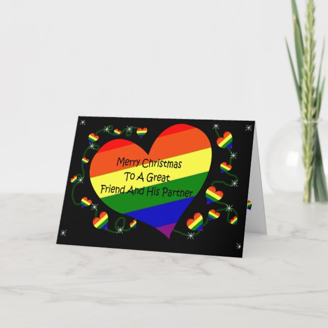 Tarjeta de Navidad de LGBT para el amigo y su (Anverso)
