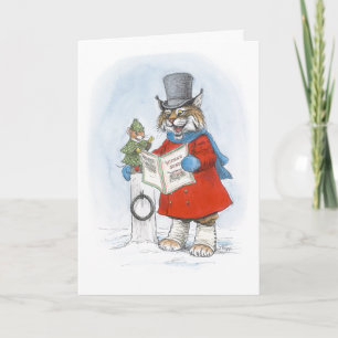 Tarjeta de Navidad de Lince y Ratón Cantando Villa