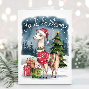 Tarjeta de Navidad de Llama Fa La La Llama Adorabl