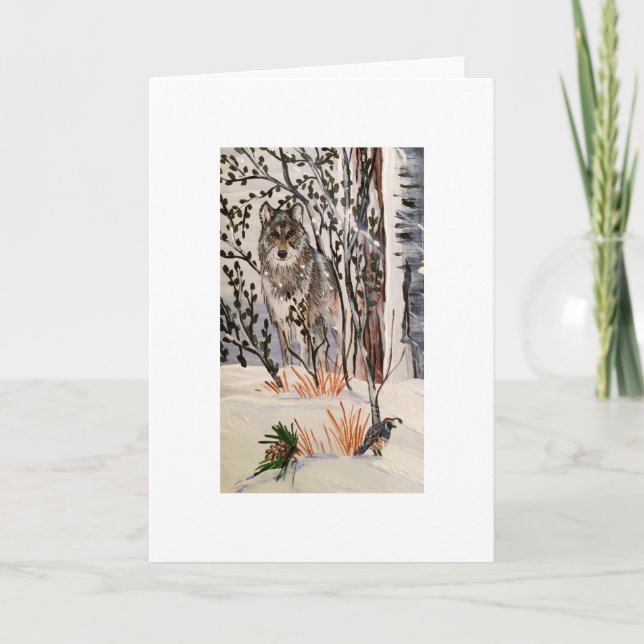 Tarjeta de Navidad de Lobo Invernal (Anverso)