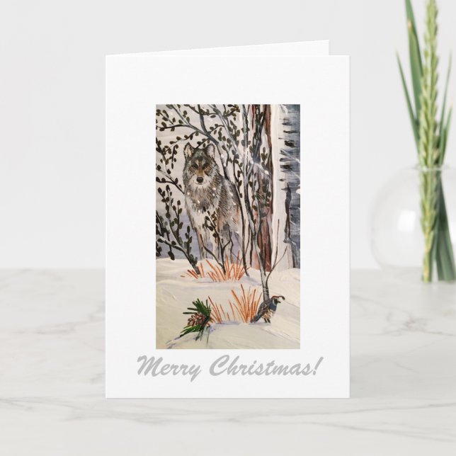 Tarjeta de Navidad de Lobo Invernal (Anverso)