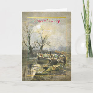 Tarjeta de Navidad de los barcos de canal del