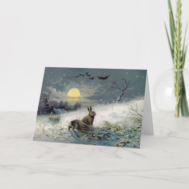 Tarjeta de Navidad de los bunnys del invierno (Anverso)