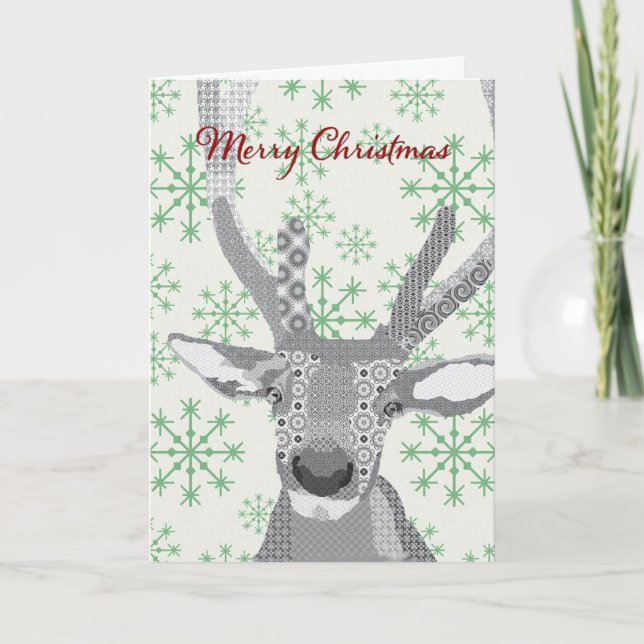 Tarjeta de Navidad de los copos de nieve del verde (Anverso)