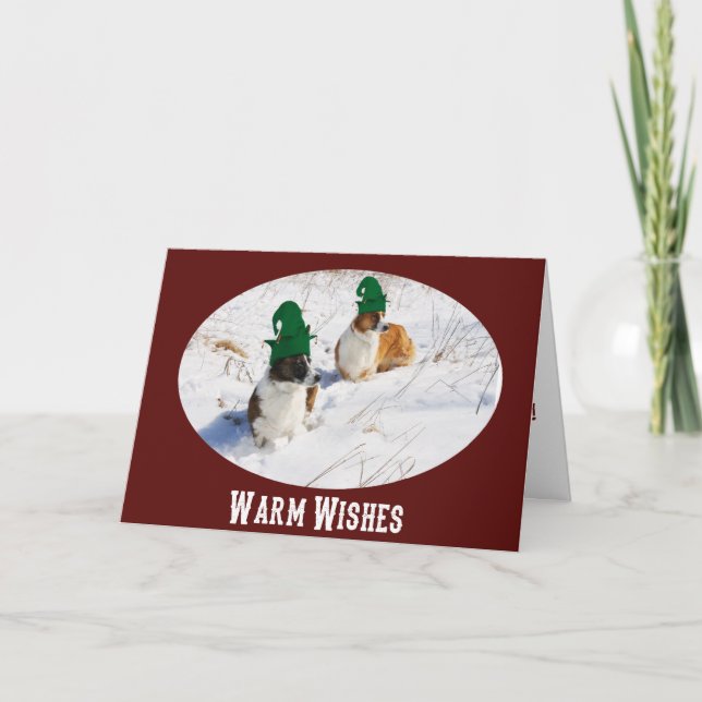 Tarjeta de Navidad de los duendes del Corgi Galés (Anverso)