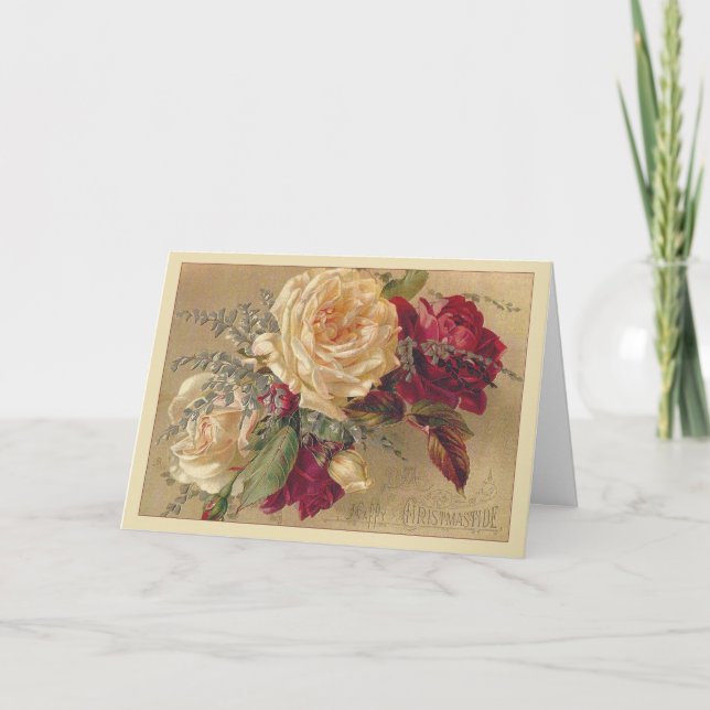 Tarjeta de Navidad de los rosas del Victorian (Anverso)