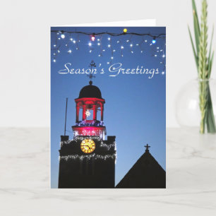 Tarjeta de Navidad de luces de la iglesia