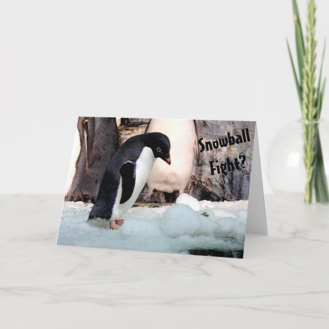 Tarjeta de Navidad de lucha de bolas de nieve de p (Anverso)