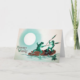 Tarjeta de Navidad de lucha de ranas victorianas
