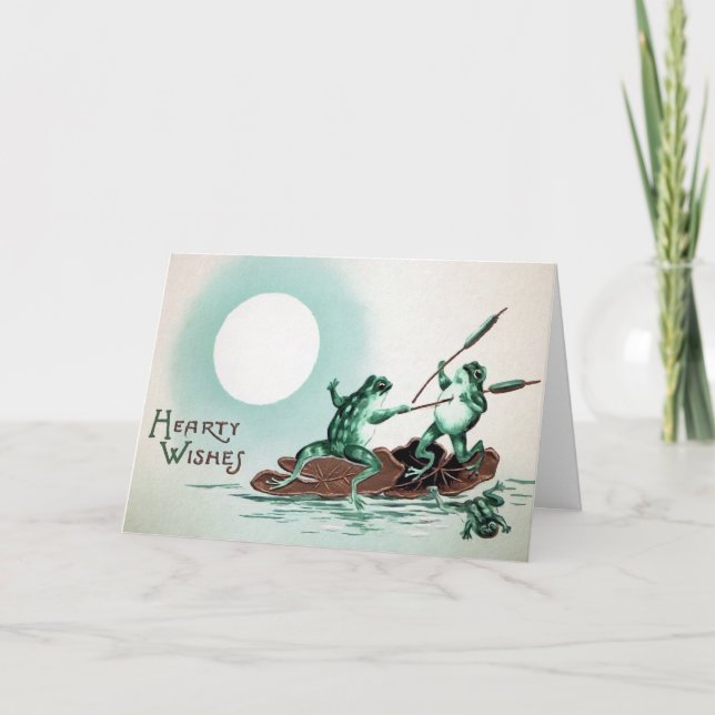 Tarjeta de Navidad de lucha de ranas victorianas (Anverso)