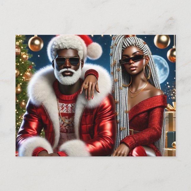 Tarjeta de Navidad de lujo de Santa Glam y Sra. Cl (Anverso)