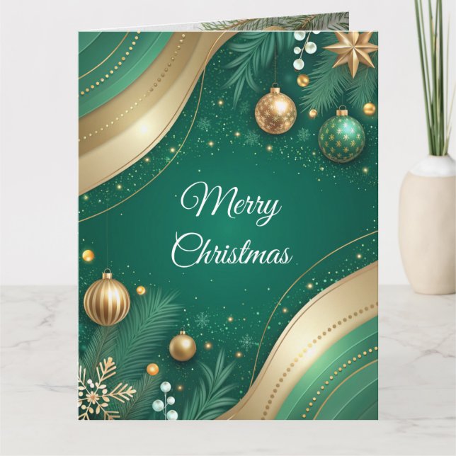 Tarjeta de Navidad de lujo verde y dorada (Anverso)