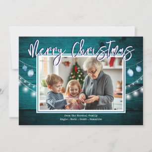 Tarjeta de Navidad de Madera Rústica con Fotos