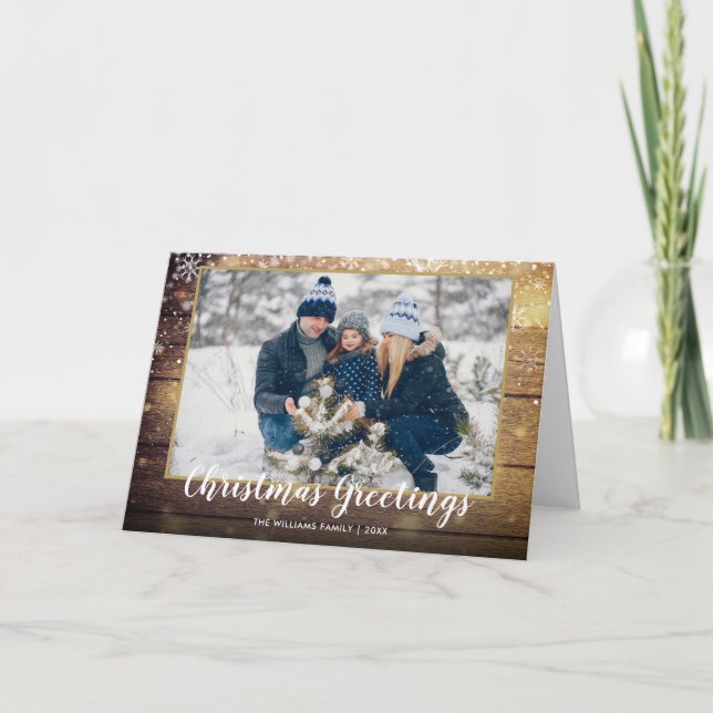 Tarjeta de Navidad de Madera Rústica País (Anverso)