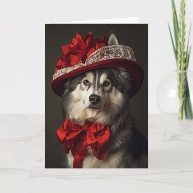 Tarjeta de Navidad de Malamute Elegante Perro Vict (Anverso)