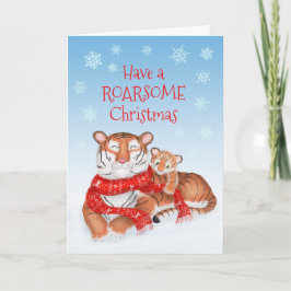 Tarjeta de Navidad de mamá e hijo de tigre lindo e
